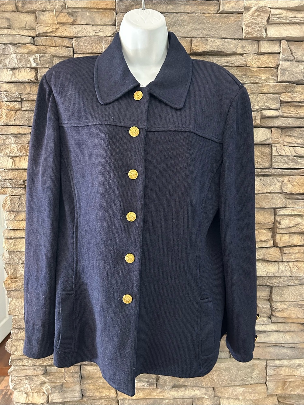 St John Collection Marie Gray knit blazer Navy Size 14